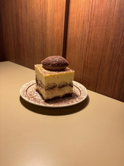 Tiramisu with amaretto sabayon and milk chocolate ganache